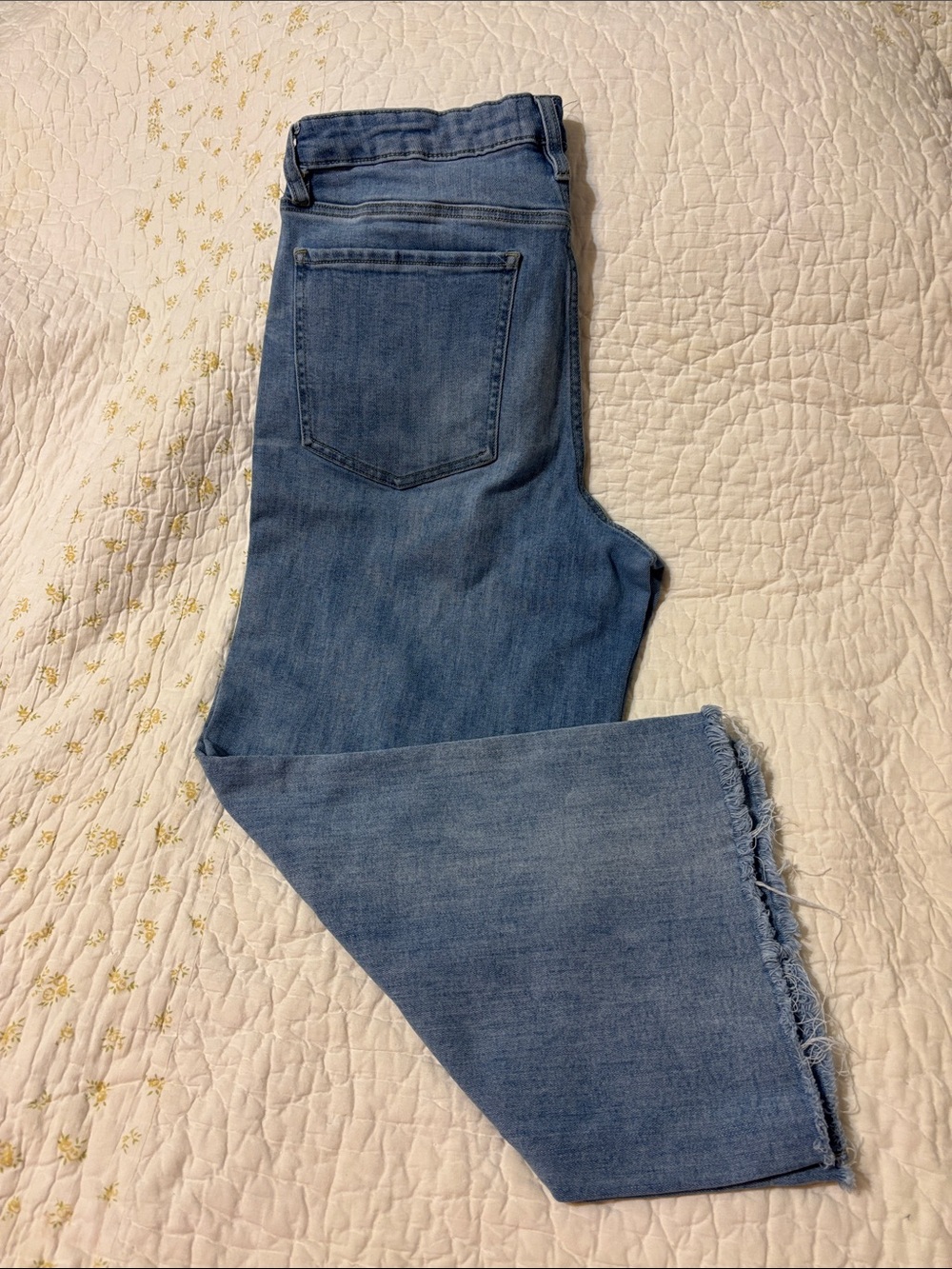 Oat New York Light Blue Frayed-Hem Wide Leg Jeans